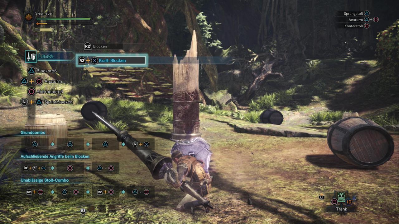 [20/02/2018] Monster Hunter World - Lanze - Mit dem Kraft-Block wehrt ihr Angriffe aus allen Richtungen ab.