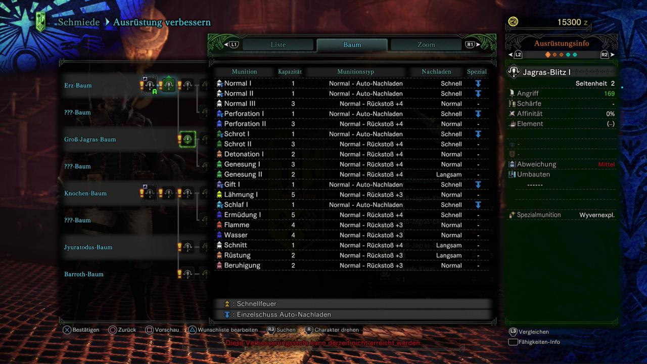 [14/02/2018] Monster Hunter World - Leichtes Bogengewehr - Beim Upgrade achtet ihr darauf, welche Munition euer Gewehr verwenden kann.