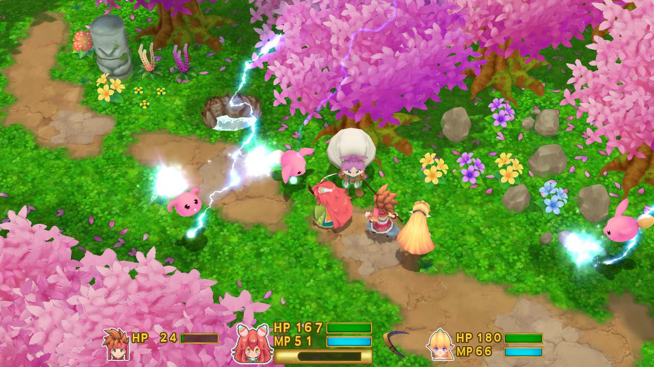 [21/02/2018] Secret of Mana: Die 3D-Polygon-Grafik ist so knallbunt wie gewöhnungsbedürftig, die Figuren so putzig wie arm an Animationen. 
