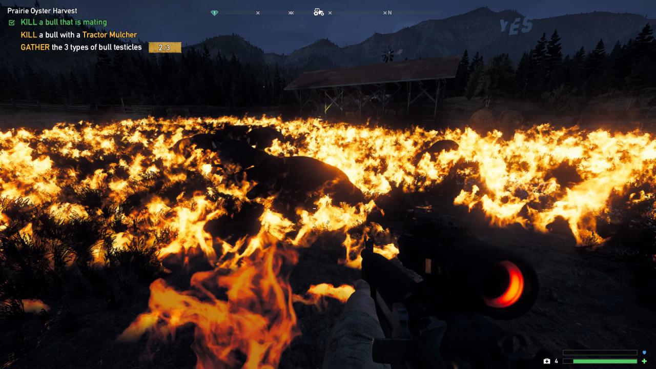 [28/03/2018] Brennt die Bullen nieder: In einer Nebenquest von Far Cry 5 muss ich Stiere abfackeln. Logik? Hat gerade Urlaub!