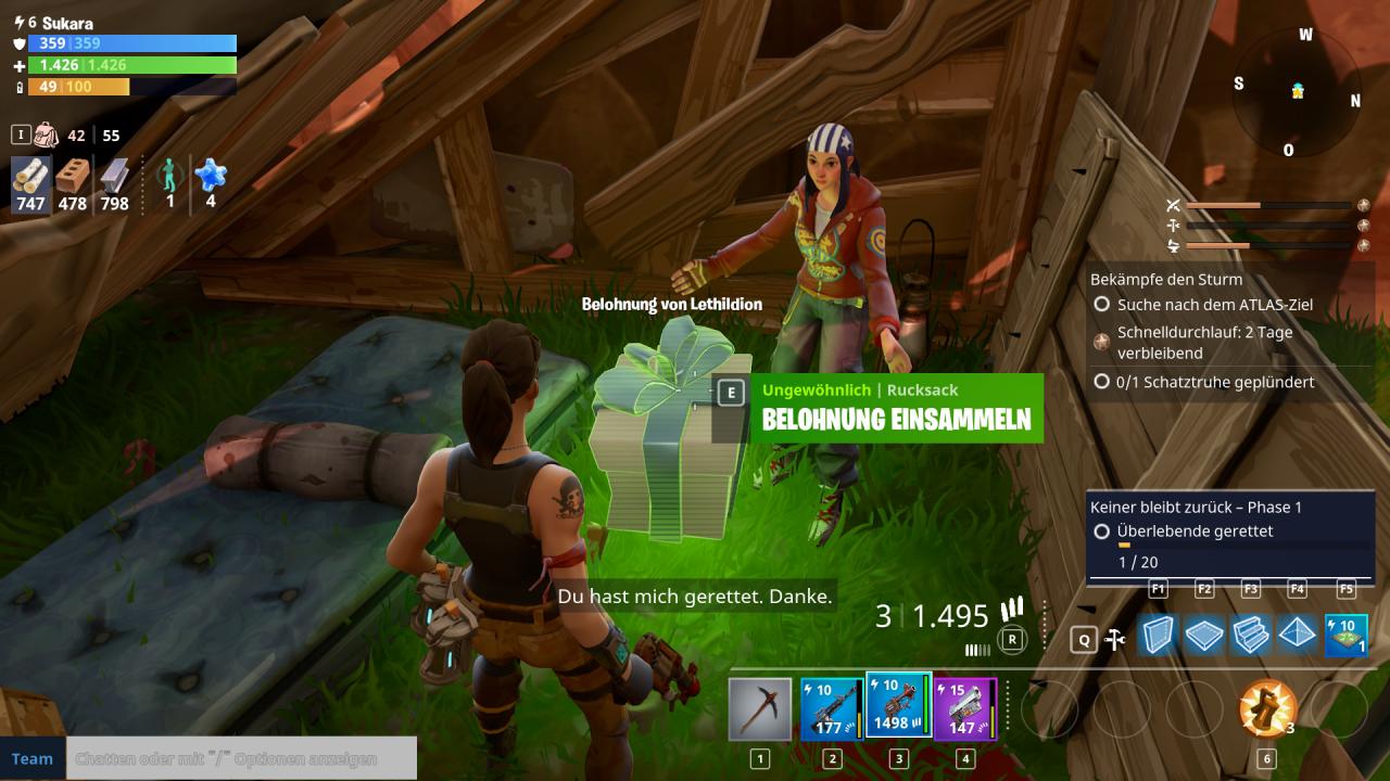 [29/03/2018] Fortnite im Test -&nbsp;Während der Missionen der PvE-Kampagne treffen wir immer wieder auf Überlebende, die uns für ihre Rettung belohnen.