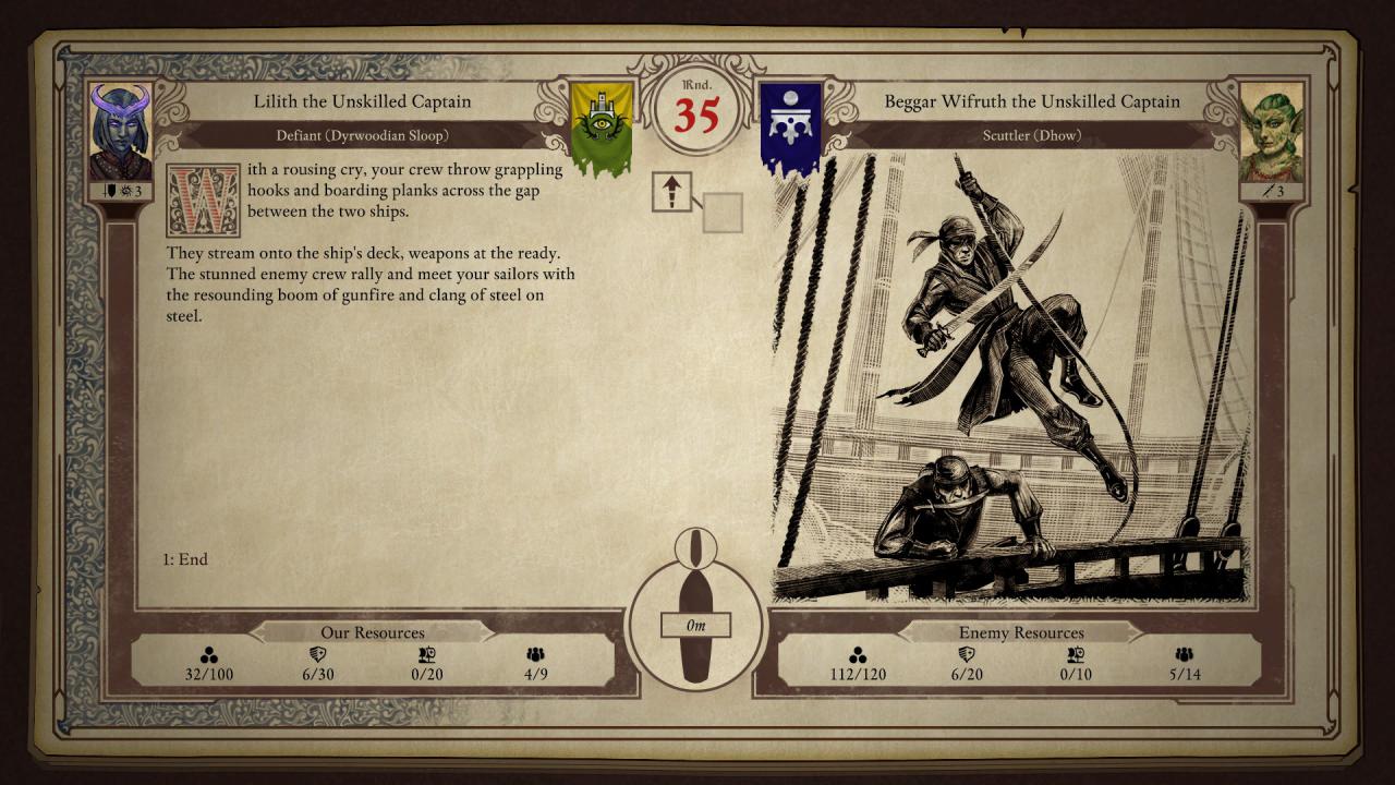 [08/03/2018] In Pillars of Eternity 2: Deadfire finden Seegefechte zwischen eurem und einem feindlichen Schiff auf diesem schmucklosen Bildschirm statt - in Textform!