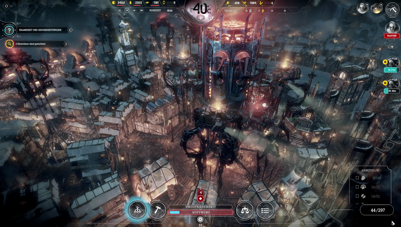 [26/04/2018] Frostpunk im fortgeschrittenen Stadium: Kolossale Automatons sammeln sich am Generator.