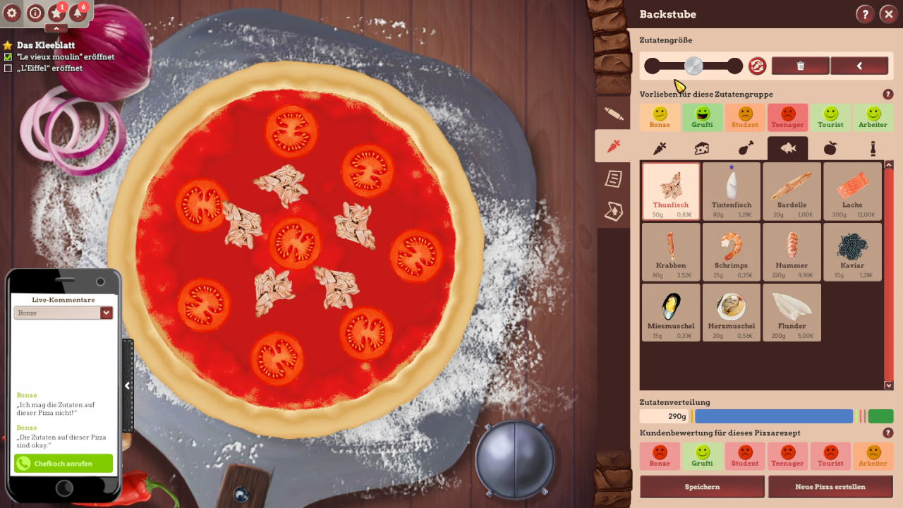 [04/04/2018] Der Pizza-Editor ist leicht zu bedienen. Allerdings ist es ein wenig schade, dass es keinen Unterschied macht, wie eine Teigfladen aussieht.