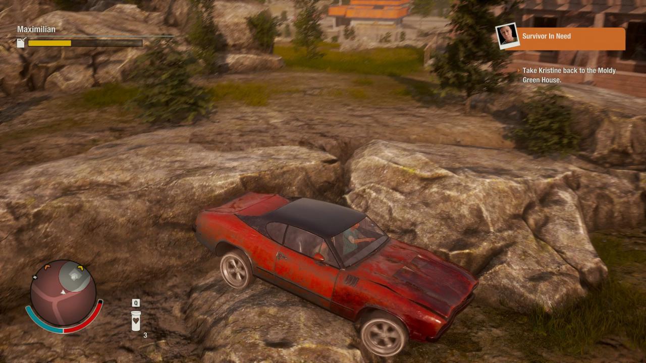[16/05/2018] Ein häufiges Bild im State of Decay 2-Test: Wir hängen mit dem Auto an einem Felsen fest und kommen nicht vom Fleck.
