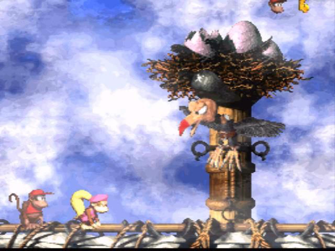 Geier-Alarm: Am Ende jeder der insgesamt acht Welten von Diddy’s Kong Quest lauert ein garstiger, toll animierter Bossgegner.