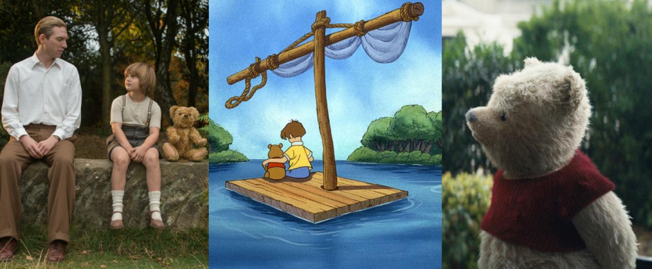 Szenenbilder: Links "Goodbye Christopher Robin" (2018) / Mitte: "Winnie Puuh auf großer Reise - Die Suche nach Christopher Robin" (1997) / Rechts: "Christopher Robin" (2018) 