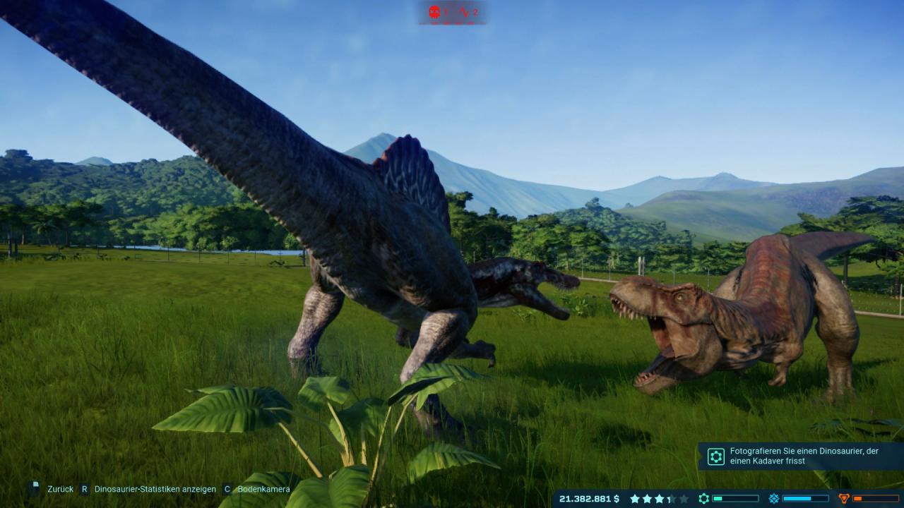 Dinosaurier-Kampf im Managerspiel Jurassic World Evolution