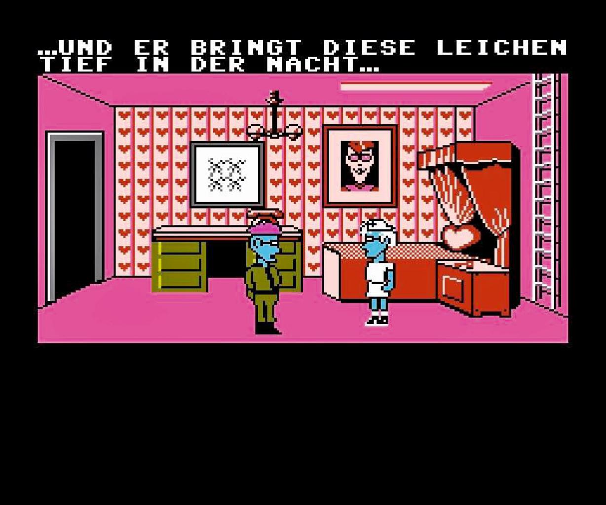 [29/06/2018] Innovativ: Zwischensequenzen (hier ein Dialog zwischen Doktor Freds Frau Edna und ihrem Sohn Ed) waren 1987 eine kleine Revolution. (C64)
