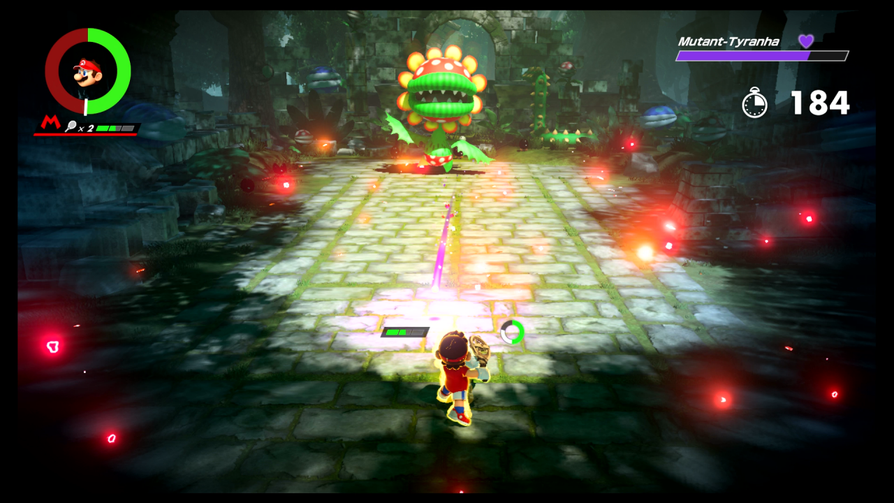In Mario  Tennis Aces trefft ihr auf zahlreiche Gegner-Typen aus dem großen Mario-Universum, so auch auf Mutant Tyranha aus (zum Beispiel) Super Mario Sunshine.