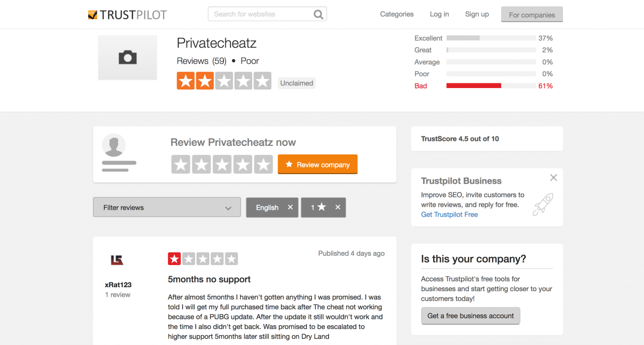 [02/07/2018] Auf Trustpilot.com bewerten Nutzer die Zuverlässigkeit von dubiosen Cheat-Entwicklern. Dabei wird schnell klar: Viele Anbieter bieten Programme, die nicht wie versprochen funktionieren. Viren sind ebenfalls keine Seltenheit.
