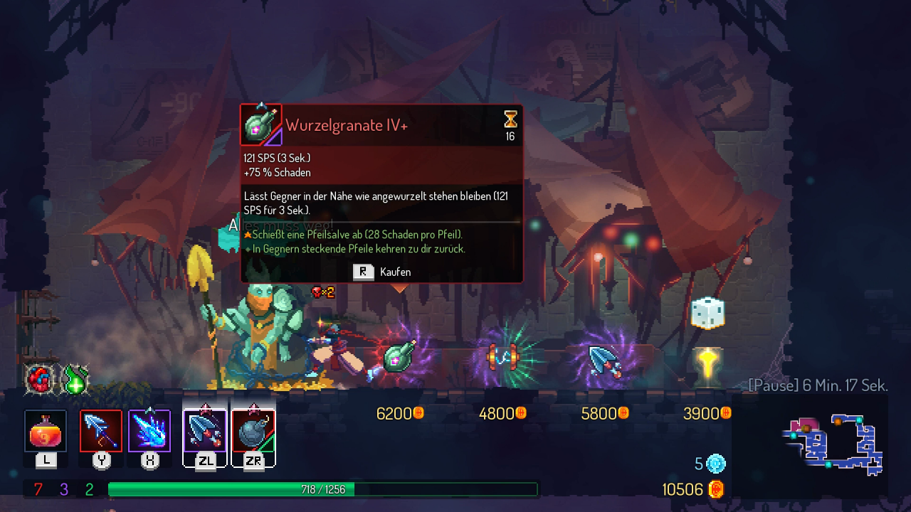 [07/08/2018] Die Händler bieten drei Items an. Wenn ihr das Reroll-Upgrade gekauft habt, ändert ihr die Auslage (gegen Gold, versteht sich).