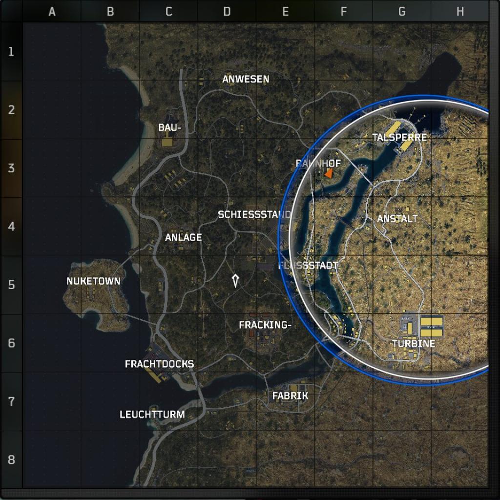 [17/09/2018] Blick auf die Map: Die sichere Zone ist in weiß umrandet, die Barriere in Blau ist beinahe schon angekommen