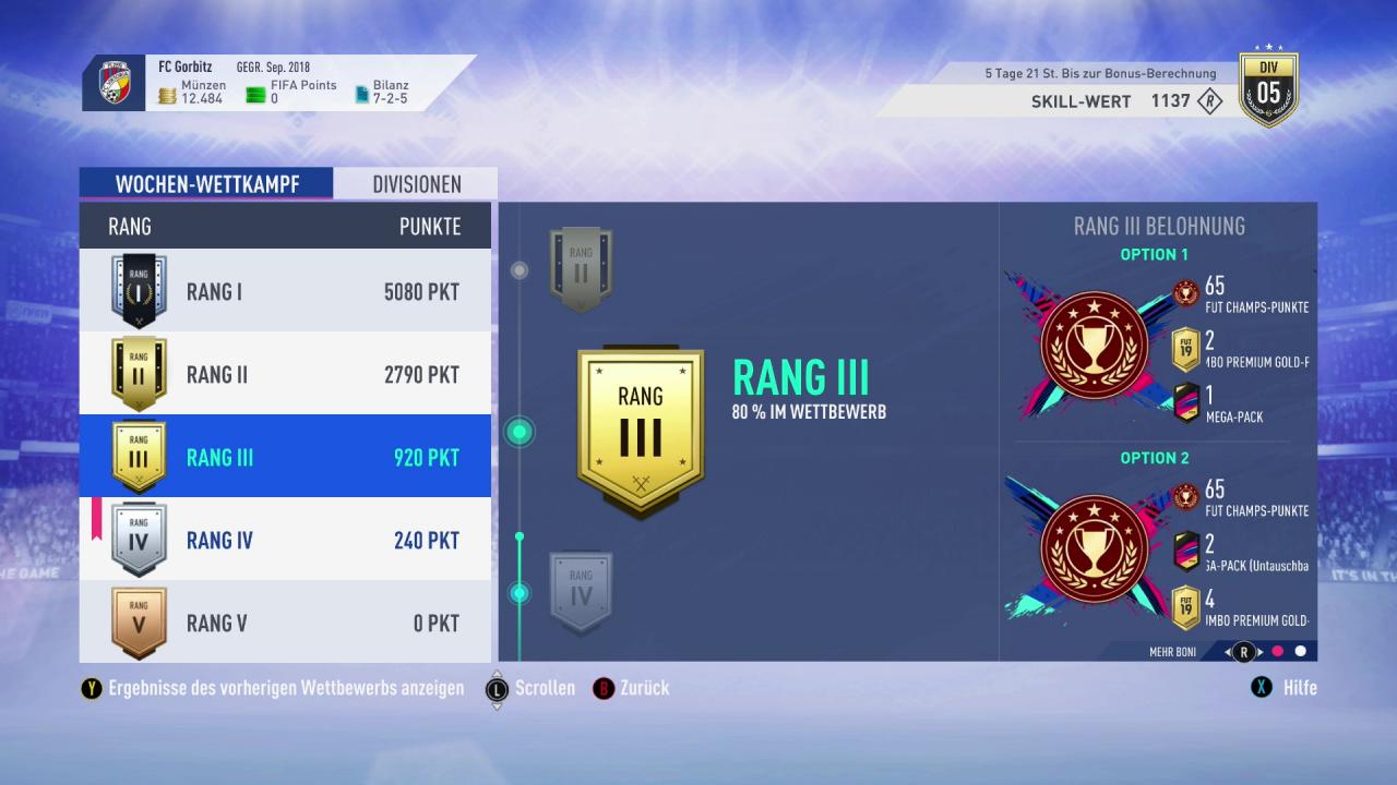 Belohnungsränge in Division Rivals in FIFA 19 Ultimate Team.