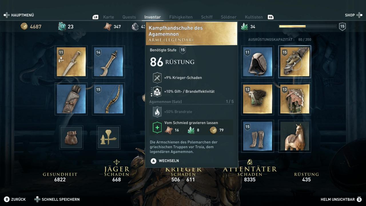 Handschuhe des Agamemnon-Sets in Assassin's Creed Odyssey.