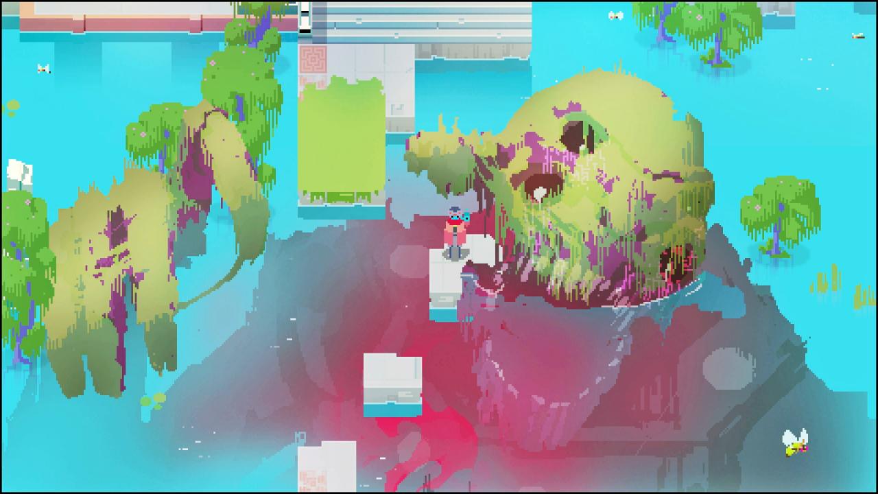 Ob kahle Berge, rote Wälder, staubige Wüsten oder blaue Gewässer: Der ausgeprägte Detailreichtum in Hyper Light Drifter hinterlässt einen bleibenden Eindruck.