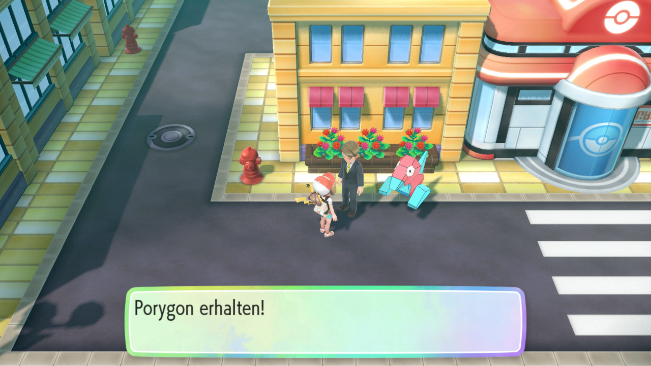 [19/11/2018] Nachdem wir die Silph Company von Team Rocket befreit haben, erhalten wir von einen der Angestellten Porygon als Geschenk.