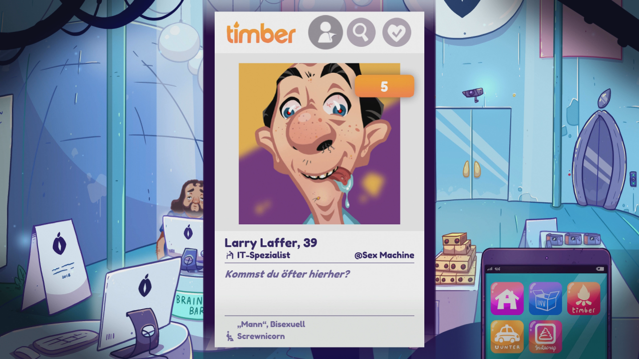 [06/11/2018] Larry hat auch ein eigenes Timber-Dating-Profil. Der schönste ist er allerdings leider nicht.