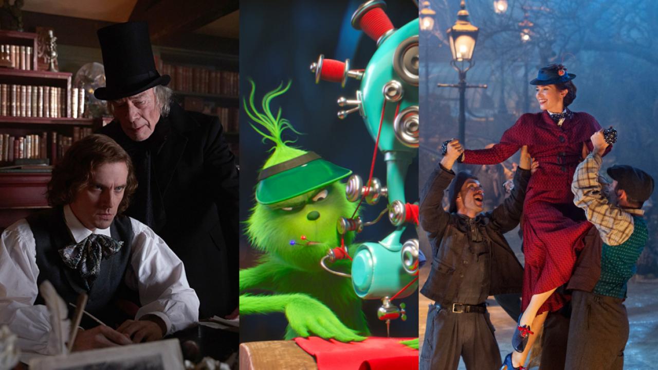 Szenenbilder aus "Charles Dickens: Der Mann, der Weihnachten erfand", "Der Grinch" und "Mary Poppins' Rückkehr"