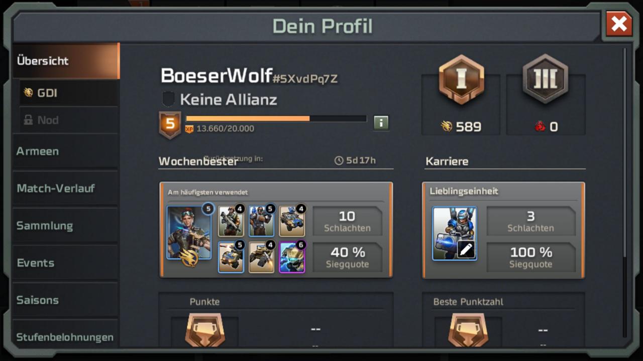 [13/12/2018] Command & Conquer: Rivals - Auf eurem Profil-Bildschirm findet ihr jede Menge Infos zu eurem Spielfortschritt und einige Statistiken.