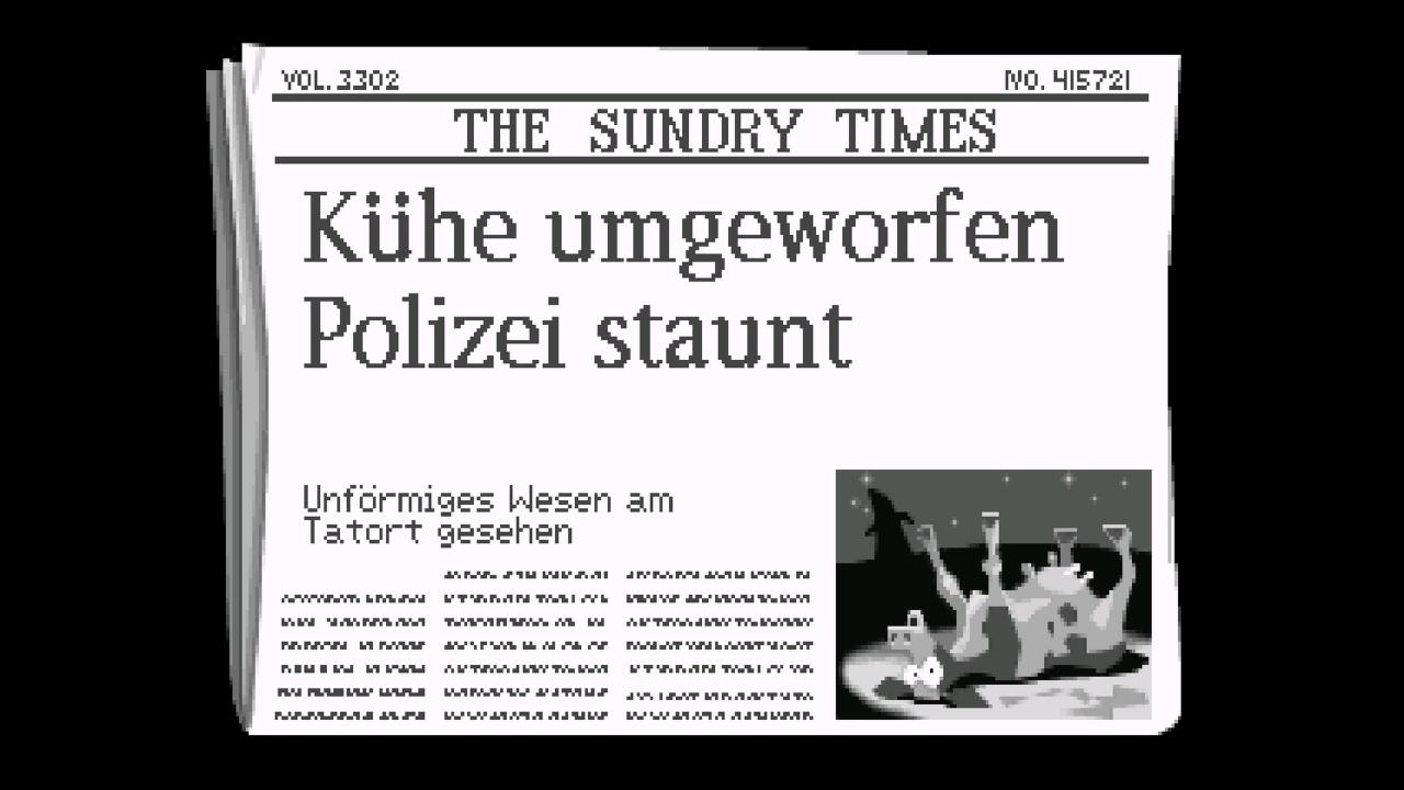 [13/12/2018] Purpur-Tentakel taucht nach seiner Flucht kaum noch im Spiel auf. Nur diese Zeitungsartikel informieren euch über sein Treiben. Die kurzen Einblendungen untermalt das Spiel mit der Fanfare der Batman-TV-Serie aus den 1980ern.