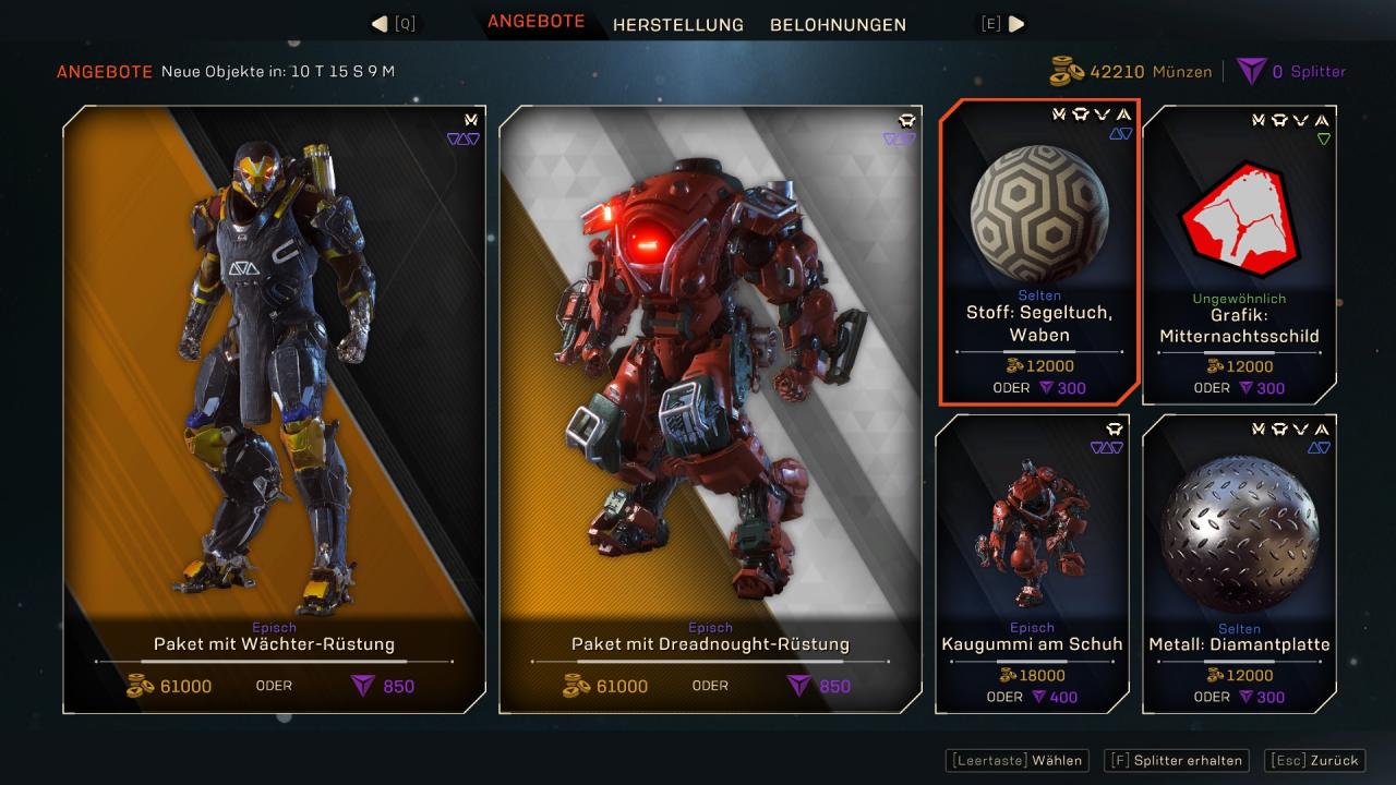 [19/02/2019] Mit Ingame-Münzen oder via Euro bezahlte Splitter könnt ihr kosmetisches Zeug wie Skins und Embleme kaufen. Für einen Zehner bekommt ihr 1.050 Splitter.