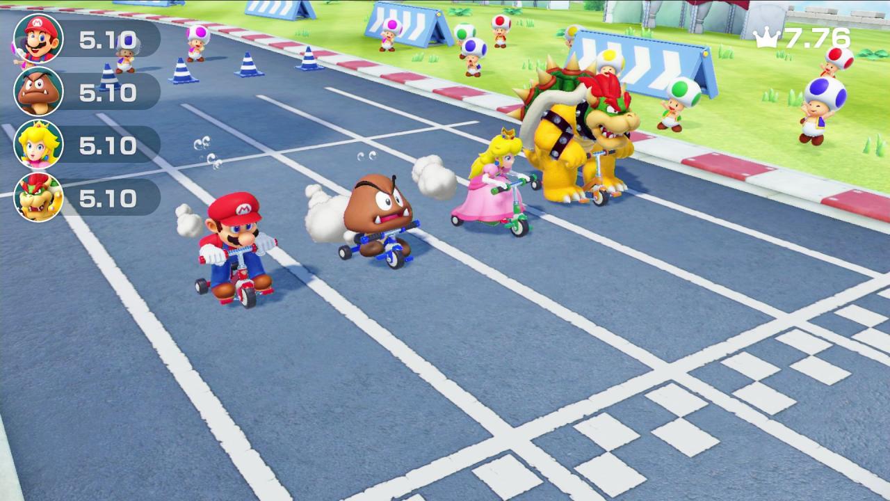 [08/03/2019] Treten, was das Zeug hält: Bei diesem Dreirad-Wettrennen aus Super Mario Party kommt ihr nur vorwärts, wenn ihr den Joy-Con auf eine ganz bestimmte Art und Weise dreht. Und das selbstverständlich möglichst schnell!