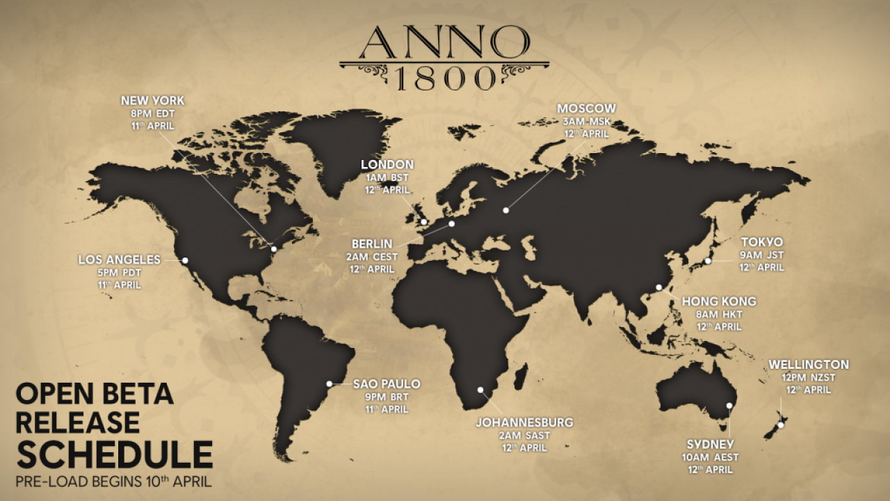 [04/04/2019] Die Startzeiten der Anno 1800 Open Beta.