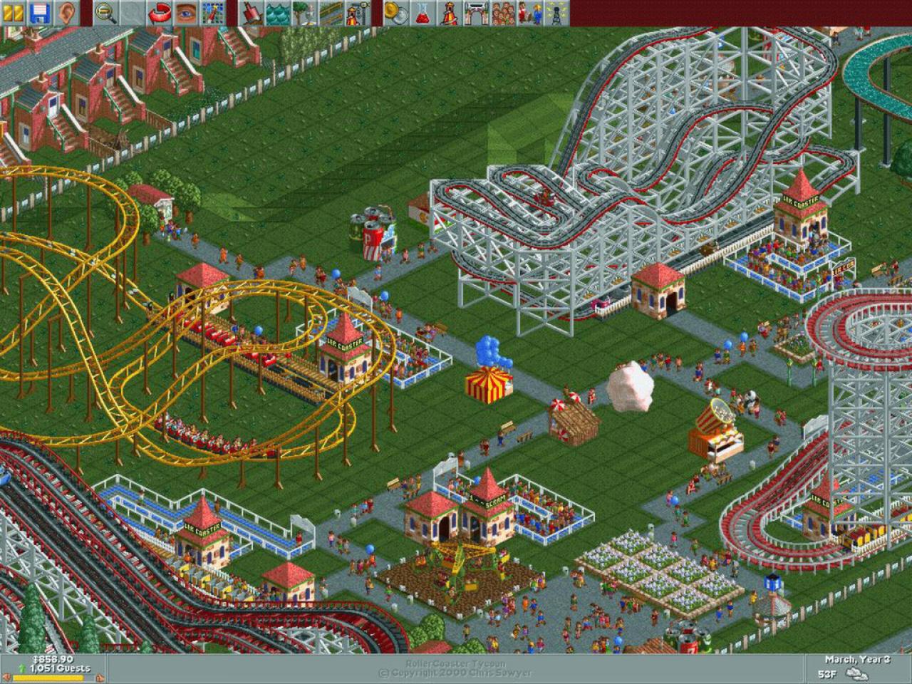 Der Wuselfaktor in Rollercoaster Tycoon ist hoch. Jeden Besucher kann man anklicken, um dessen Vorlieben, Finanzstatus und Charakter zu erfahren!
