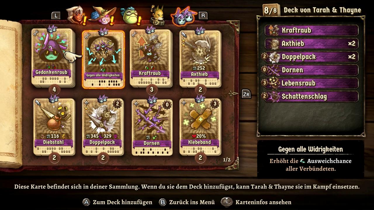 [29/04/2019] Im aufgeräumten Kartenmanager wählt ihr für jeden Helden ein eigenes Deck aus, das aber nur jeweils acht Karten umfassen darf.
