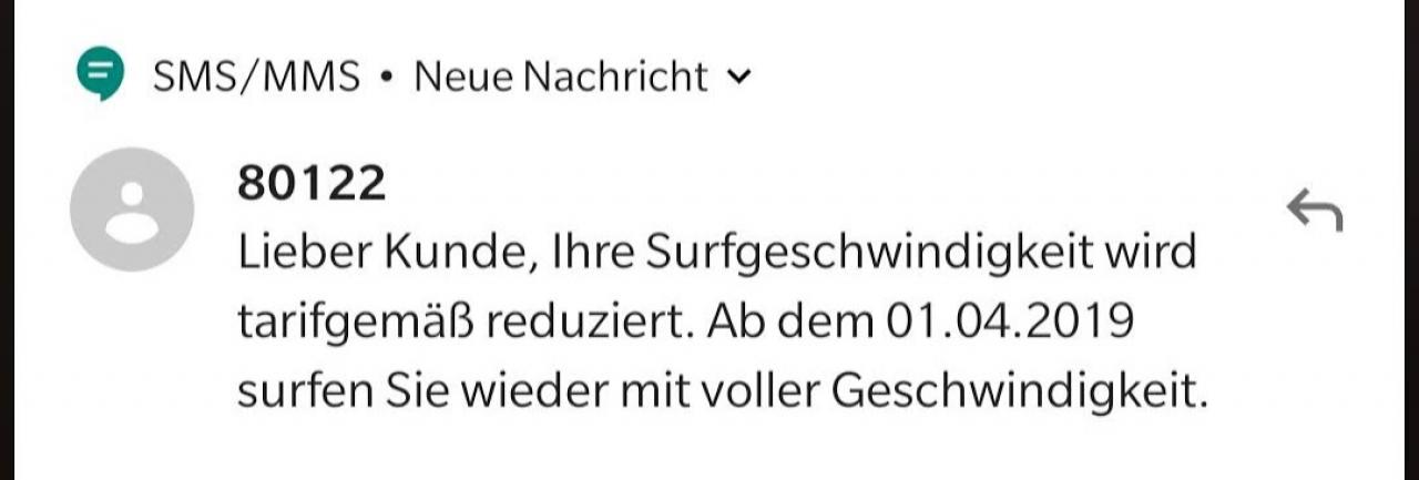 [01/04/2019] Eine Kurznachricht seines Mobilfunkproviders, die man eigentlich gar nicht lesen möchte. #drosselung
