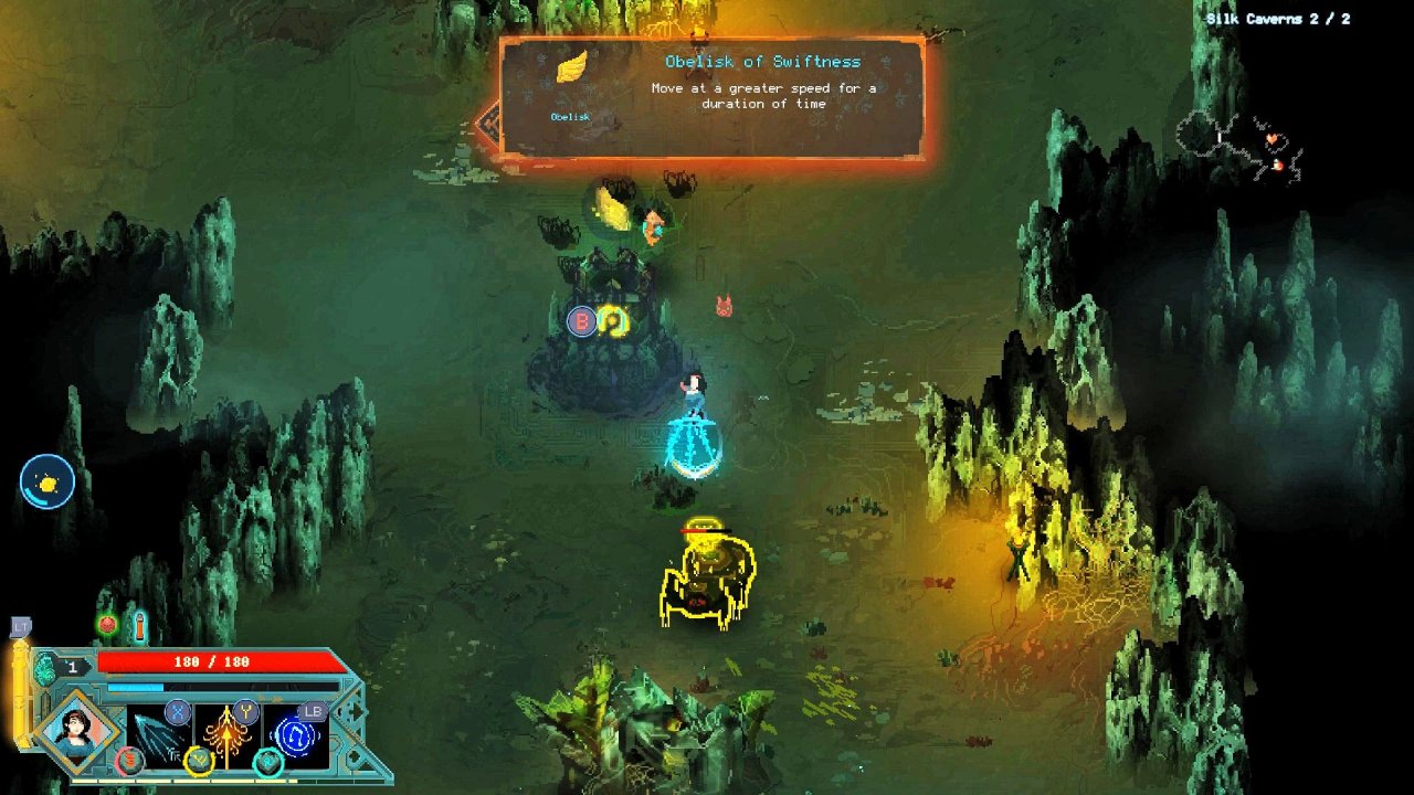 [31/05/2019] Diablo lässt grüßen: In den prozedural generierten Dungeons findet ihr Obelisken, die euch Buffs spendieren – ähnlich wie die Schreine bei der Blizzard-Konkurrenz. (1)