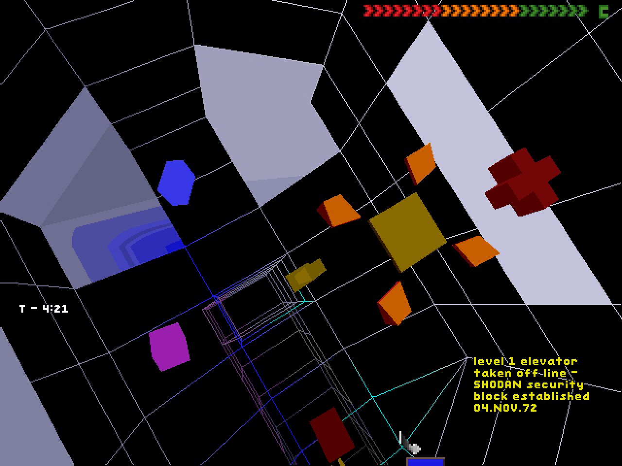 [07/06/2019] Der Cyberspace ist ein notwendiges Ärgernis in System Shock. Im freien Raum schwebend aktivieren wir Schalter, kämpfen oder öffnen Türen.