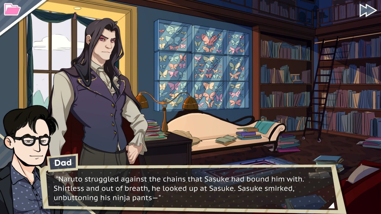 Damien hat eine Vorliebe für seltene Bücher, wie etwa diese erotische Naruto-Fanfiction.