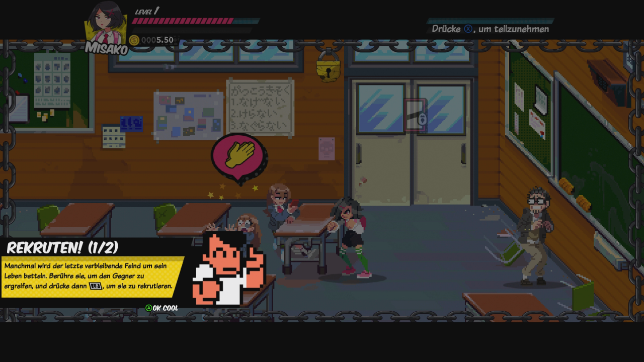 [19/09/2019] Kunio, der Protagonist von River City Ransom, erklärt uns in einem Mini-Tutorial, wie wir Feinde rekrutieren können. 