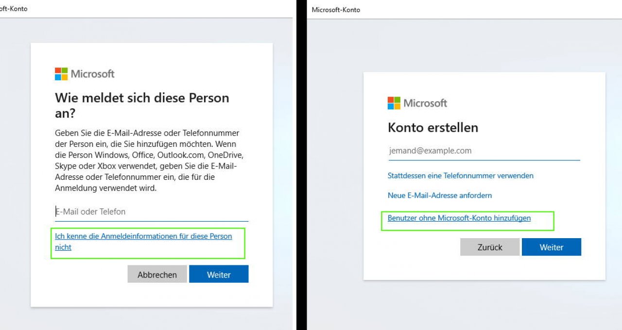 [08/10/2019] Ein neues Benutzerkonto kann man auch ohne Microsoft-Konto einrichten.