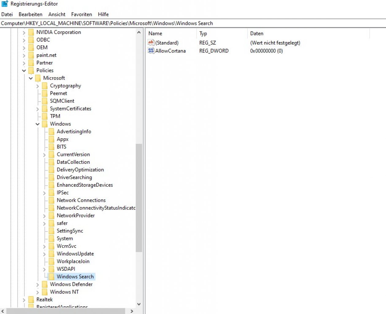 [16/10/2019] Cortana in der Windows-Registry