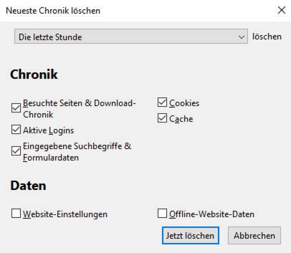 [22/11/2019] Menü zum Löschen der Chronik bei Mozilla Firefox