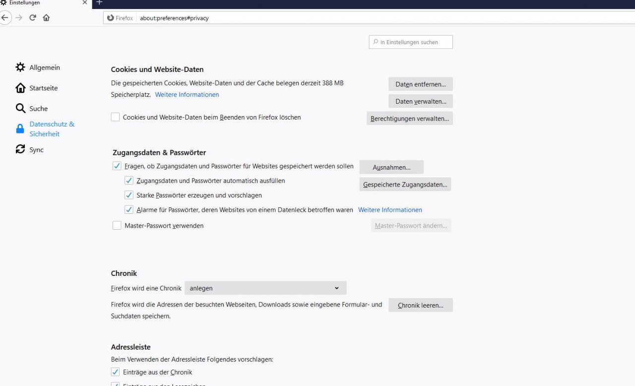 [22/11/2019] Die erweiterten Optionen zum Löschen des Verlaufes bei Mozilla Firefox