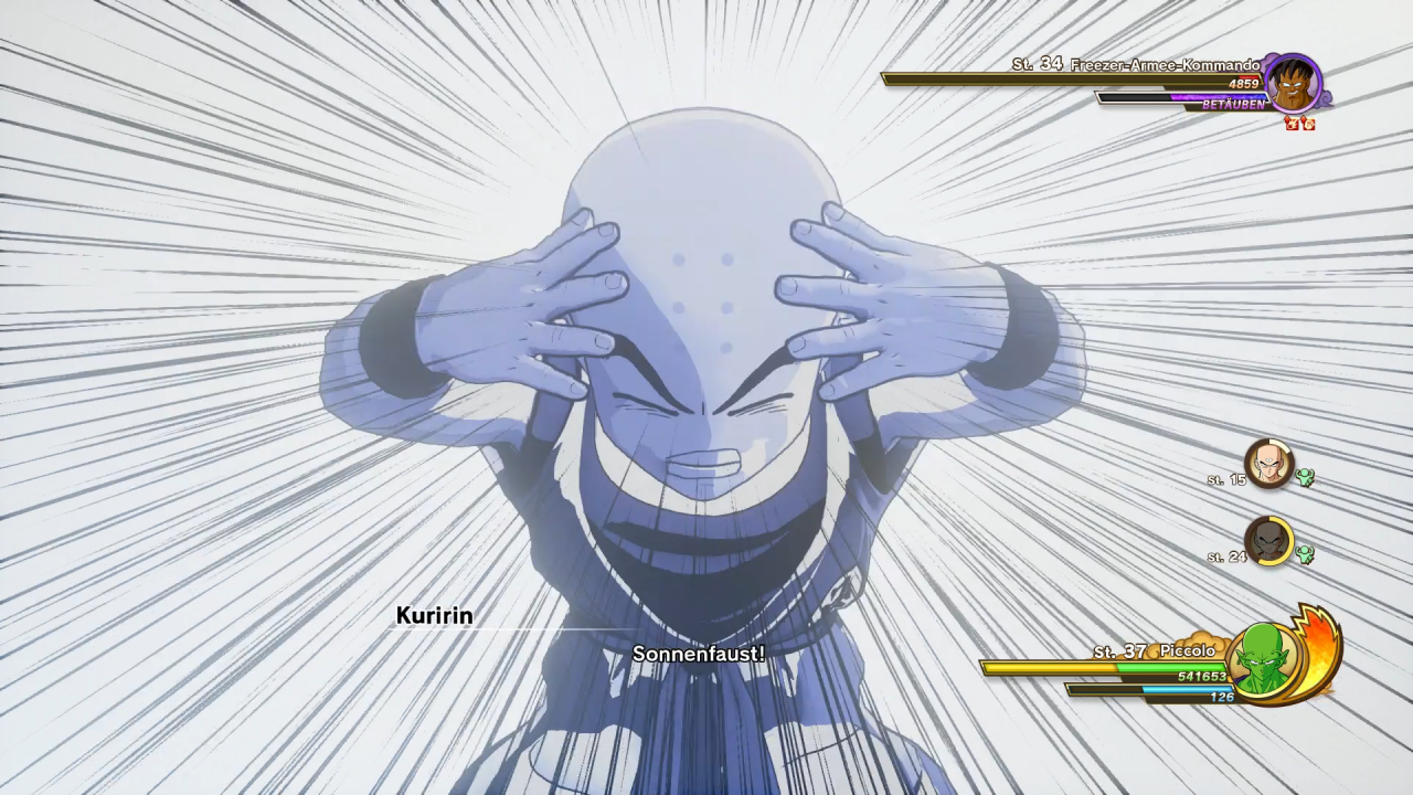 [23/01/2020] Charaktere wie Krillin oder Tenshinhan sind leider nicht spielbar, sie helfen aber im Kampf mit ikonischen Spezialangriffen wie der Sonnenfaust.
