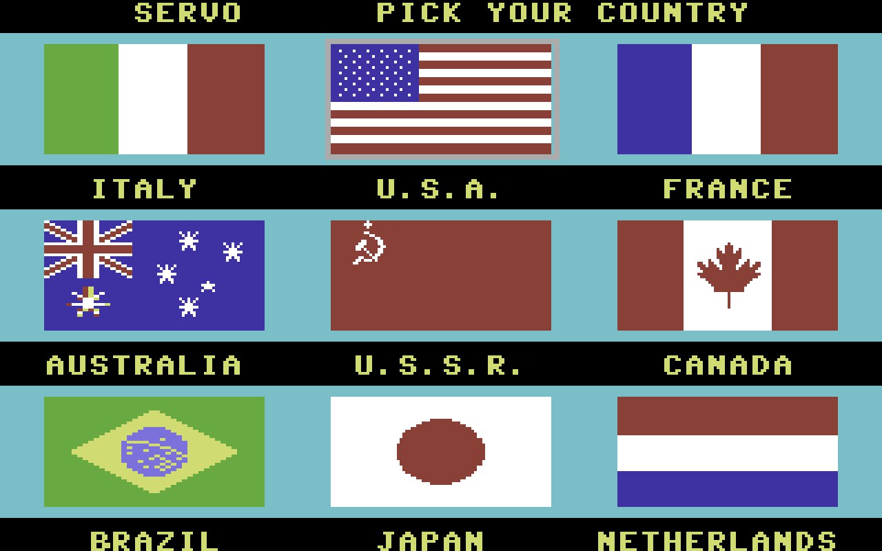 [24/01/2020] Die Auswahl der zur Verfügung stehenden Nationen traf das Team von Epyx kurzerhand selbst. So war etwa die DDR – trotz Olympia-Teilnahme – nicht im Spiel vertreten. &nbsp;
