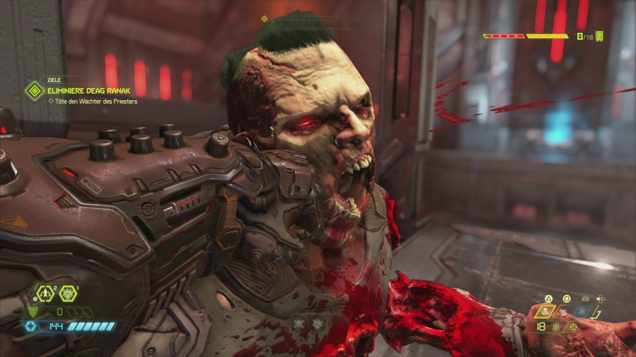 [17/03/2020] Mit den bekannten Glory Kills füllt ihr eure Lebenspunkte auf. Die Animationen sind wie schon im Vorgänger unglaublich brutal. (PS4)