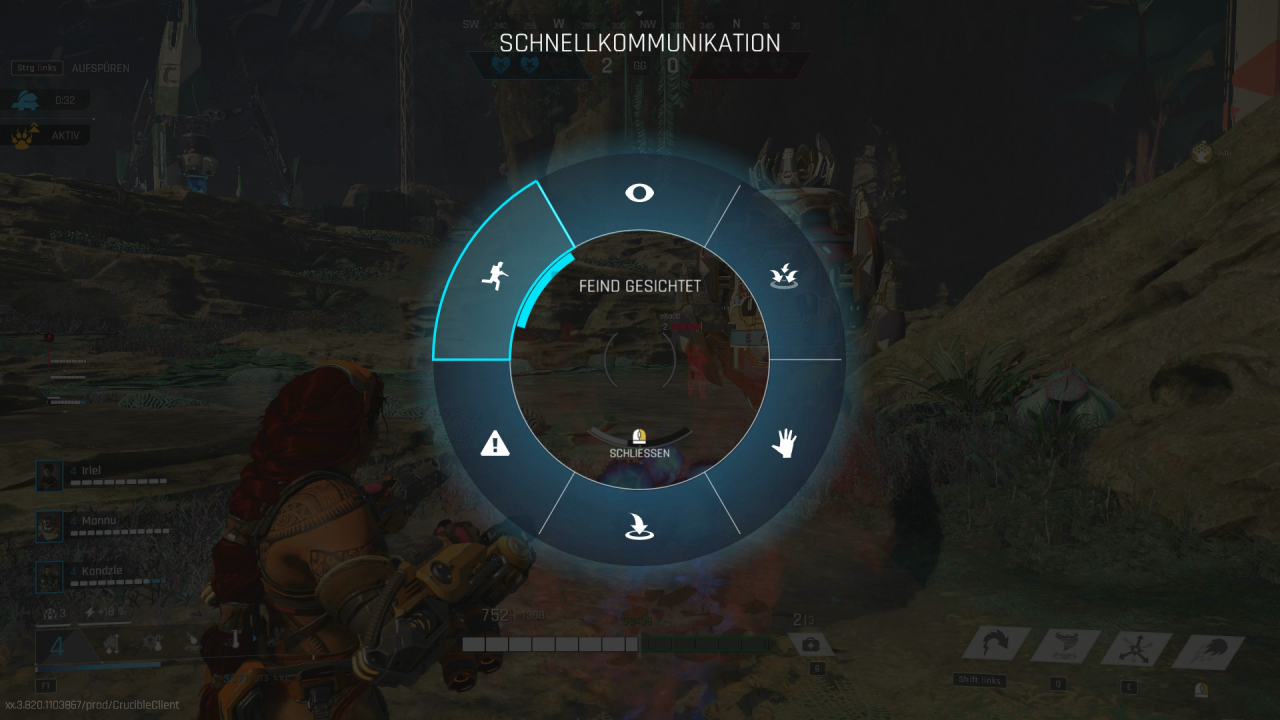 In Crucible gibt es weder Text- noch Voice-Chat. Wollt ihr euch mit euren Mitspielern absprechen, hilft nur das Rad mit den Schnellkommandos.