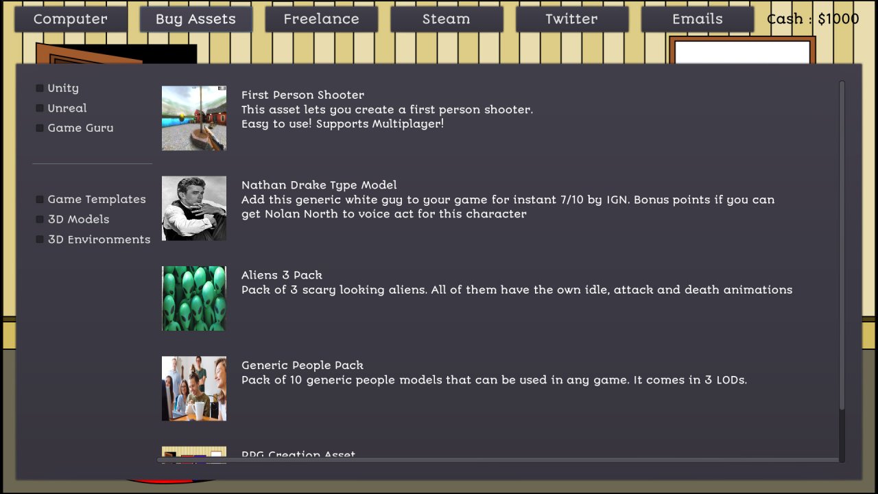 [02/07/2020] Im kommenden Asset Flip Tycoon Simulator für PC werdet ihr selbst zum Ersteller minderwertiger Spieleklons. Corona-bedingt wurde der ursprüngliche für Anfang März geplante Launch jedoch auf unbestimmte Zeit verschoben. &nbsp;