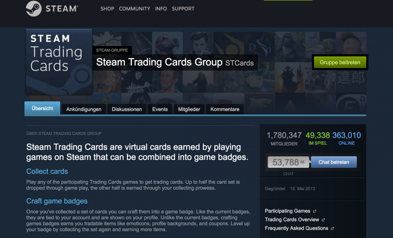 [02/07/2020] Ordentlich was los: Die Stream Trading Card Community ist seit dem 15. Mai 2013 aktiv und kann mittlerweile über 1,78 Millionen Mitglieder vorweisen. &nbsp;