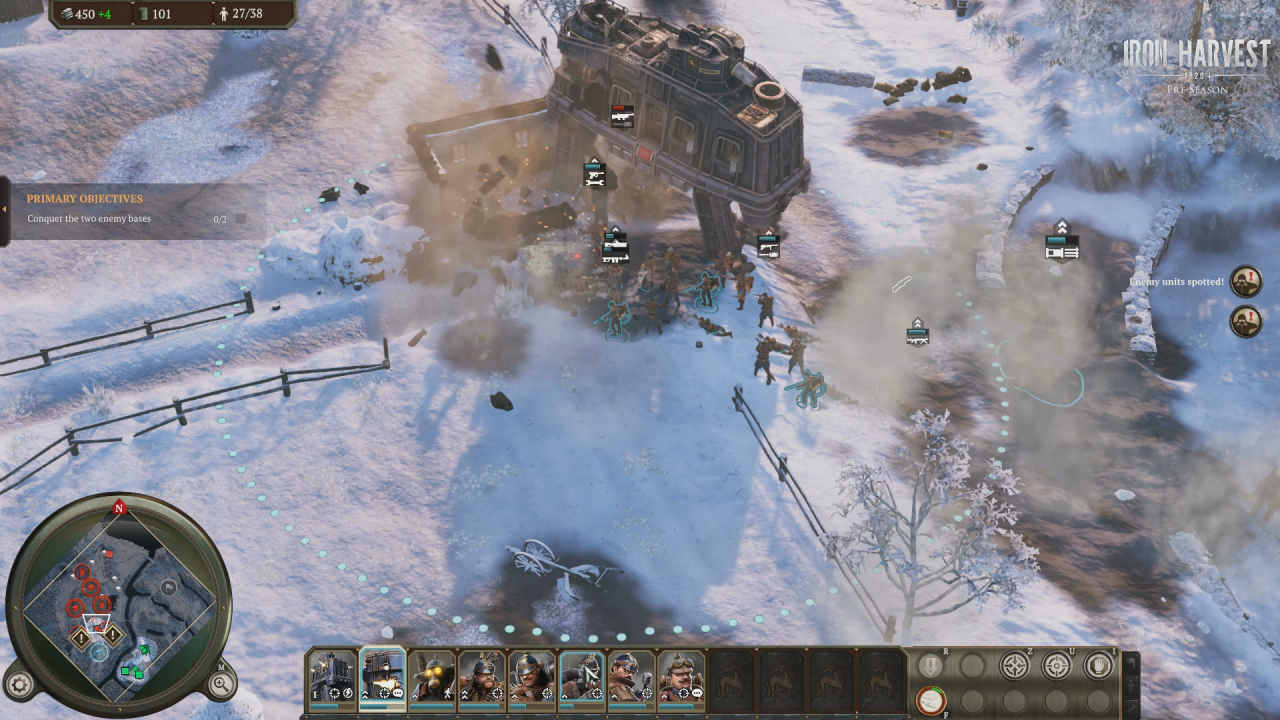[18/08/2020] Die Infrastruktur in Iron Harvest kann meist vollständig zerstört werden. Hier walzt sich zum Beispiel Brunhilde durch ein von Gegnern besetztes Gebäude.