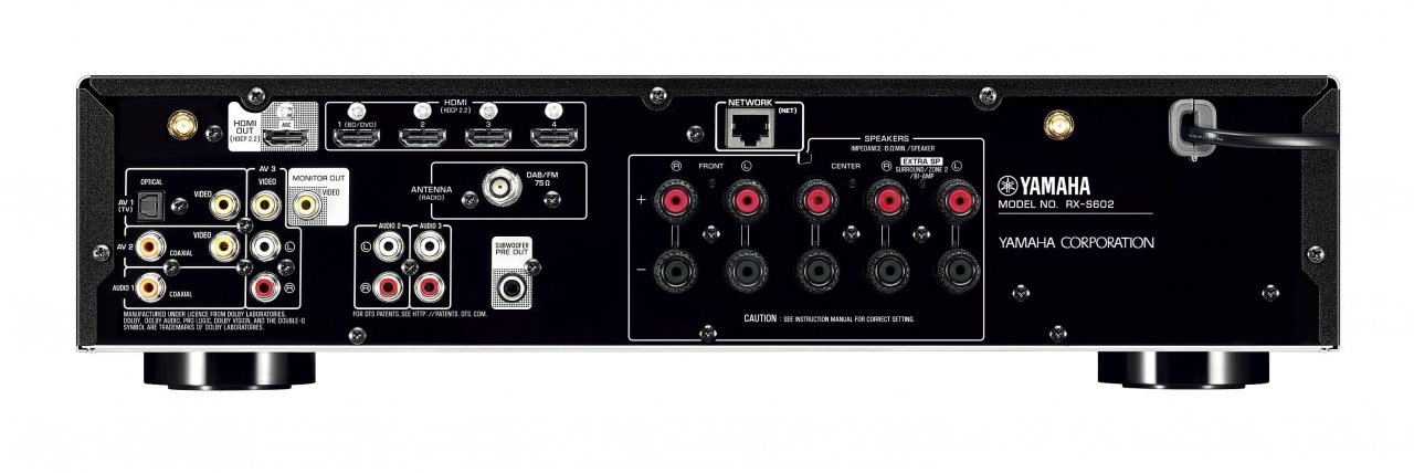 [14/08/2020] Die Rückseite eines Yamaha RX-S602 - dieses Modell hat für einen AVR vergleichsweise wenig Anschlüsse zu bieten.