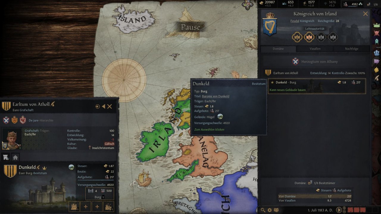 [15/09/2020] Crusader Kings 3:Über die Domäne-Ansicht unter Reich seht ihr, wo ihr noch neue Gebäude errichten könnt.&nbsp;