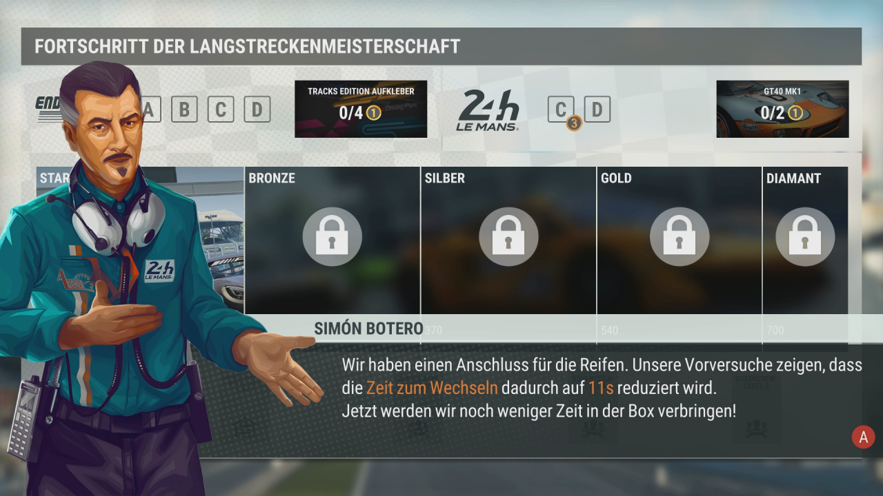 [10/09/2020] Je besser man ein Wettbewerb abschließt, umso mehr Langstreckenpunkte erhält man. Damit kann man sich am Ende den legendären Ford GT 40 freispielen.