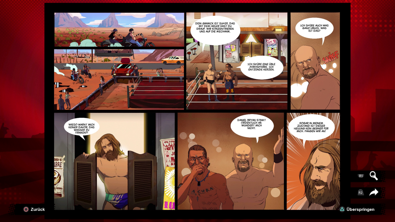[25/09/2020] Die Story der Singleplayer-Kampagne wird in nett gemachten Comic-Panels erzählt. Stone Cold sucht hier Wrestling-Newcomer.